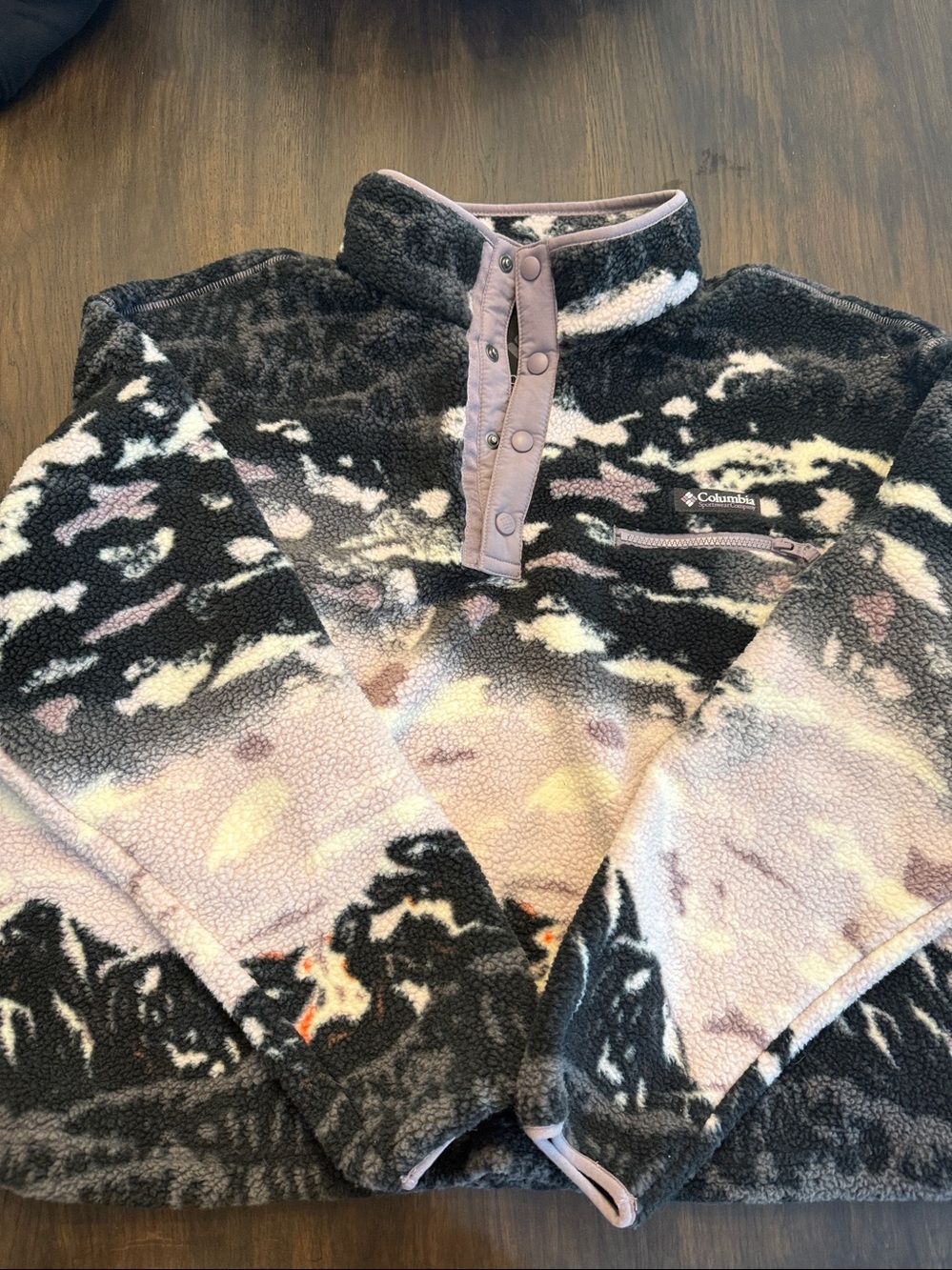 Columbia Black & Light Purple Patterned Sherpa Fleece Jacket